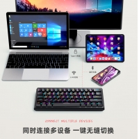 爱国心 GK61 白色 客制化有线无线三模 热插拔2.4G蓝牙机械键盘ABS防滑键帽RGB幻彩灯光61键竞技版 白色青轴